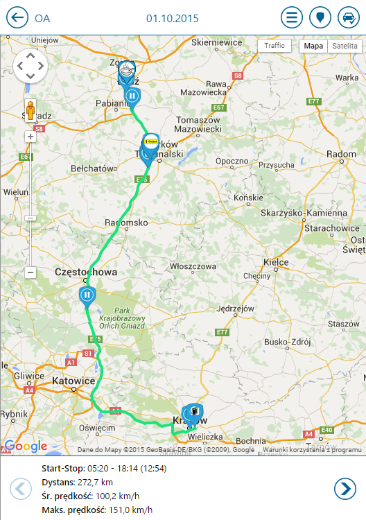 planowanie tras przedstawicieli handlowych - interfejs programu