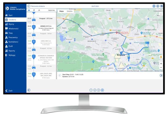 planowanie tras przedstawicieli handlowych - interfejs programu