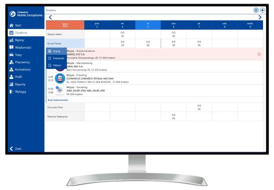 planowanie tras przedstawicieli handlowych - interfejs programu
